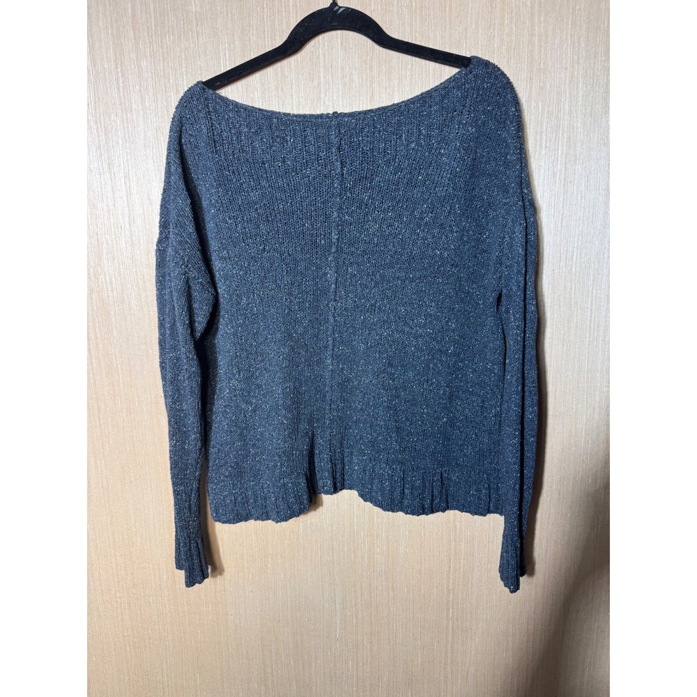 Eileen Fisher Womens Silk Blend Metallic Shimmer Boat Neck Sweater Gray Small
